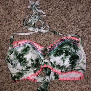 Green and White Bikini Top